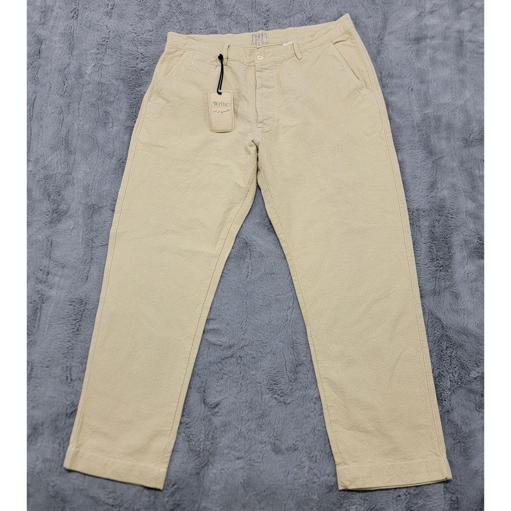 Wythe Pants Mens 38x32 Ecru Natural Undyed Linen Blend Canvas Chino Adjustable